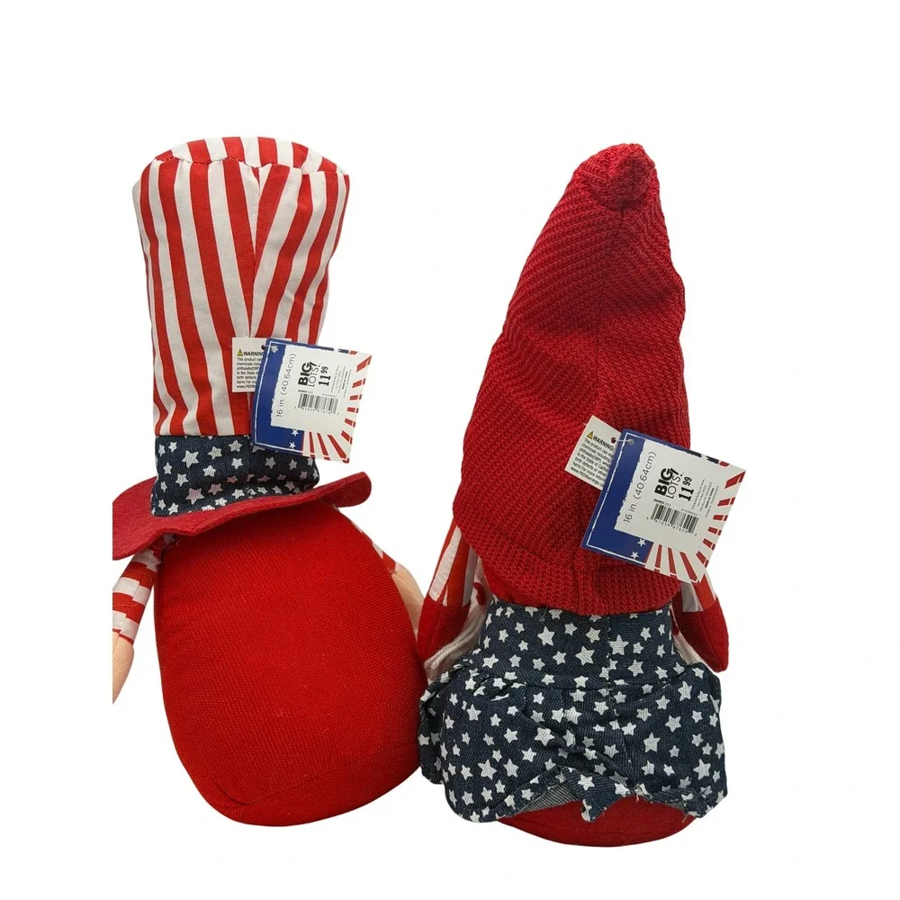 8pc Patriotic Gnome Decor Set 4th of July Americana Plush Wood Metal Big‎ Lots